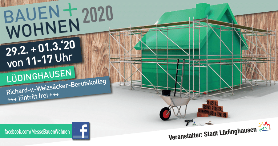 Plakat der Messe Bauen und Wohnen 2020 in Lüdinghausen.